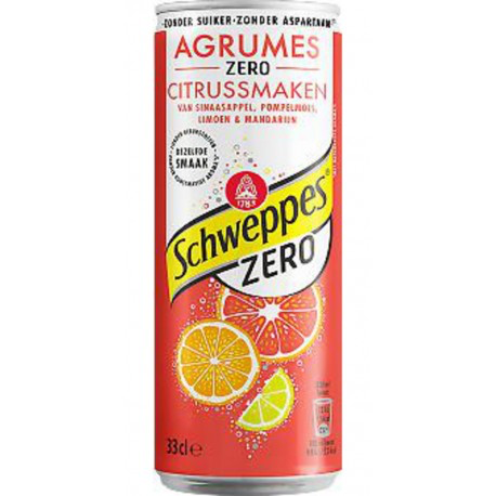 Cannette Schweppes Orange Et Citron Agrumes Zero 33Cl